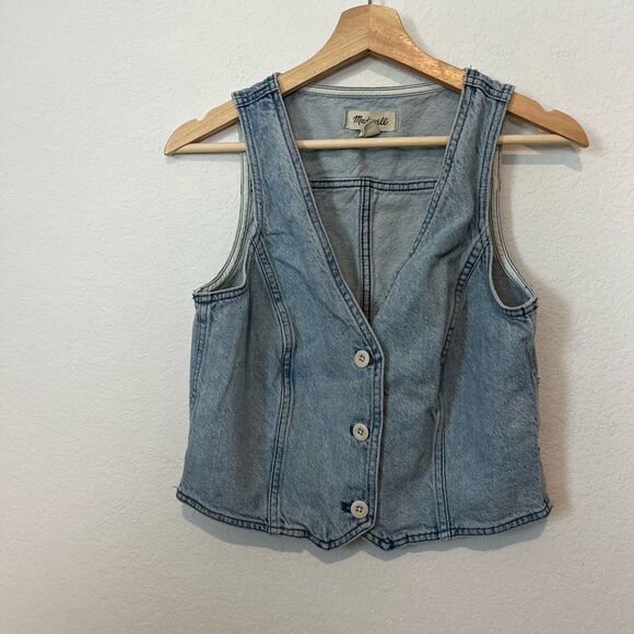 Madewell Eldamere Wash Blue Cotton-Hemp Denim Katrina Crop Vest Top Women's 6 - Picture 2 of 7